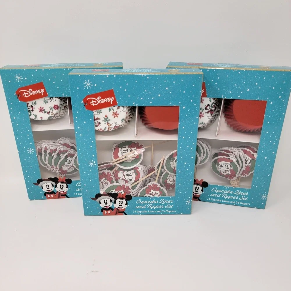 New! Disney Mickey Mouse Christmas Cupcake Liners & Toppers Set - 3 Packages